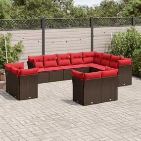 vidaXL 12 pcs conjunto de sofás jardim com almofadões vime PE castanho