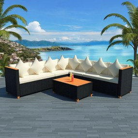 vidaXL 5 pcs conjunto lounge de jardim c/ almofadões vime PE preto
