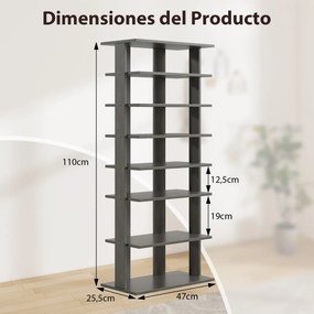 Sapateira vertical para sapatos 47 x 25,5 x 110 cm com 7 níveis Cinzenta