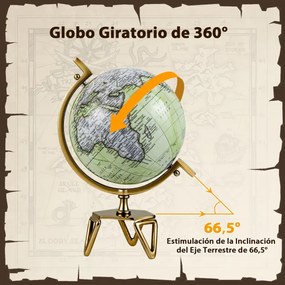 Globo geográfico mundial de 26 cm com suporte de metal em formato de triângulo decorativo antigo e giratório L