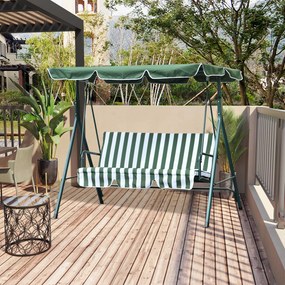 Outsunny Baloiço de Jardim de 3 Lugares com Almofada Toldo Ajustável e Estrutura de Metal para Balcão Terraço Patio Carga Máx. 200kg 172x110x153cm Verde e Branco