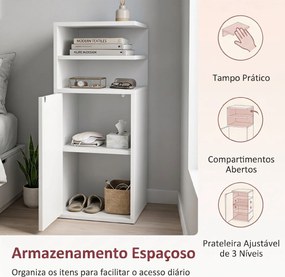 Conjunto de 2 Mesas de Cabeceira com Armário e Compartimentos Abertos, 25x30x60 cm, Branco