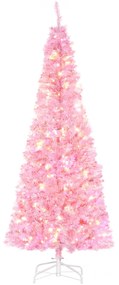 HOMCOM Árvore de Natal Artificial Altura 180cm Ignífugo com 618 Ramos 300 Luzes LED IP20 Decoração de Natal Rosa