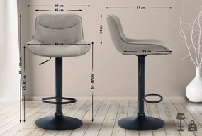 Banco alto em tecido com estrutura preta 85-106 x 49 x 51 cm castanho acinzentado
