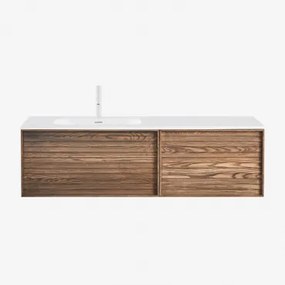 Conjunto De Móveis De Banheiro Em Madeira Solea Com Pia Integrada Madeira Natural & Sem Espelho & Branco ↑20 Cm Com - Sklum