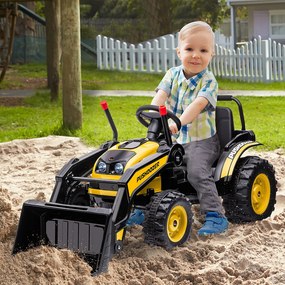 Trator Escavadora Elétrica para Crianças acima de 3 Anos Veículo Infantil com Pá Bateria 6V Música e Luzes 132x62x65 cm Preto e amarelo
