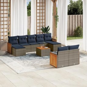 vidaXL 10 pcs conjunto sofás p/ jardim c/ almofadões vime PE cinzento