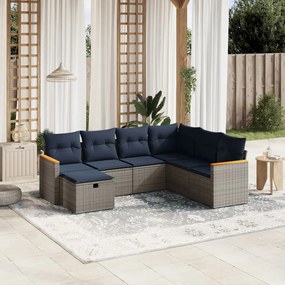 vidaXL 7 pcs conjunto sofás p/ jardim c/ almofadões vime PE cinzento