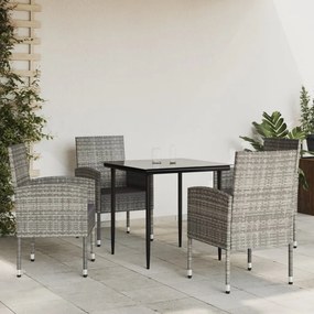 vidaXL 5pcs conjunto de jantar para jardim vime PE e aço cinza e preto