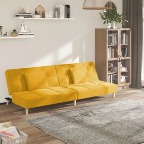 vidaXL Sofá-cama 2 lugares com duas almofadas tecido amarelo