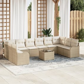 Conjunto de Sofá de Jardim vidaXL de 11 peças com Almofadas Bege em Vime Sintético