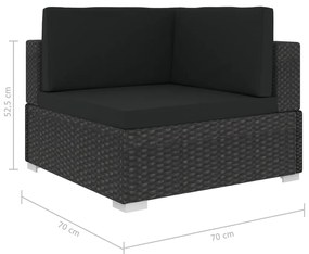 6 pcs conjunto lounge de jardim c/ almofadões vime PE preto