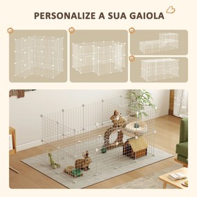 Recinto de Metal para Pequenos Animais de Estimação (ACESSORIOS NÃO INCLUIDOS) com 36 Painéis Desmontável DIY 146x73x73 cm Branco