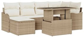 Conjunto de Sofá Jardim de 7 Peças com Almofadas Rattan Poli Bege