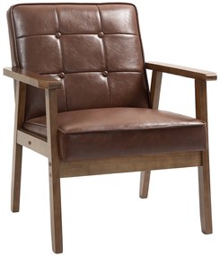 HOMCOM Poltrona para Sala com Apoio para Braços Castanho Estofada em PU Estrutura de Madeira de Borracha | Aosom Portugal