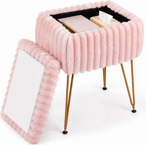 Banco para Toucador com Caixa de Arrumação, 42 x 33 x 55,5 cm, Tampa Rebatível, Rosa