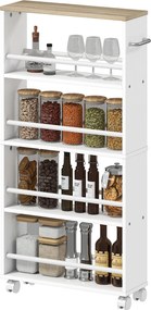 Carrinho cozinha de Arrumação Estreito, 45 x 15 x 91 cm, 4 Níveis, Branco