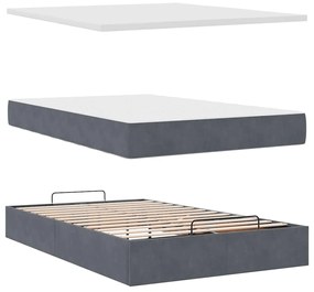 Estrutura de cama otomana com colchão cinza escuro veludo