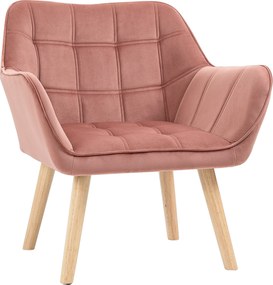 HOMCOM Poltrona Moderna Poltrona de Leitura Estofada em Veludo com Assento Amplo Pés em Madeira  67x61,5x71 cm Rosa | Aosom Portugal
