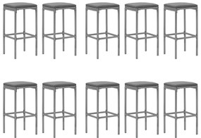 11 pcs conjunto de bar p/ jardim c/ almofadões vime PE cinzento