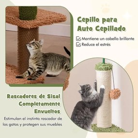 Arranhador para gatos 152 cm com postes de sisal Plataformas de salto Centro de actividades verde + castanho