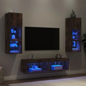 vidaXL 6pcs móveis parede p/ TV c/ LEDs deriv. madeira carvalho fumado