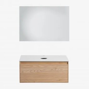 Conjunto De Móvel De Casa De Banho Em Madeira De Freixo Tedrik Castanho Fresno & Sem Lavatório & Led Retangular E Anti-embaciamento 100x70 - Sklum
