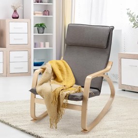 Cadeira de baloiço ergonómica moderna com almofada amovível Carga 150 kg para sala de estar, quarto e varanda 66 x 84 x 92 cm Cinzenta