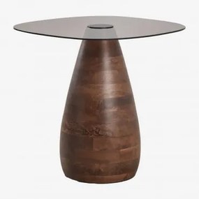 Mesa Auxiliar Quadrada 50x50 Cm Em Vidro Temperado Mariana Madeira De Cabo Escuro - Sklum