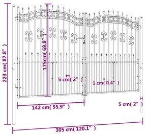 Portão de cerca c/ topo em lanças aço revestido a pó preto