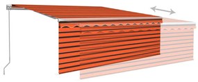 Toldo retrátil manual com estore/LED 4x3 m laranja e castanho