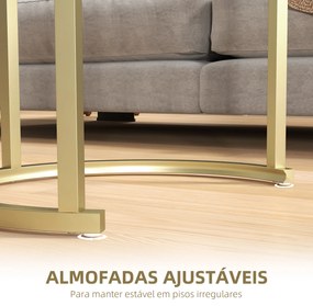 Conjunto de 2 Mesas de Centro Mesas Auxiliares Modernas com Bancada de Efeito Mármore e Estrutura de Aço para Sala Quarto Dourado