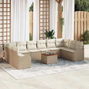 Conjunto de Sofá de Jardim vidaXL de 11 Peças com Almofadas Bege Polirattan Acácia