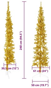 Meia árvore de Natal fina com suporte 240 cm dourado