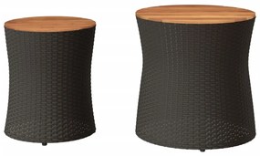 Mesas de apoio p/ jardim c/ tampo de madeira 2pcs vime PE preto