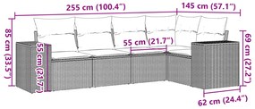 5 pcs conjunto de sofás p/ jardim com almofadões vime PE bege