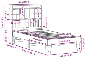 Cama sem colchão 90x200 cm madeira de pinho maciça branco