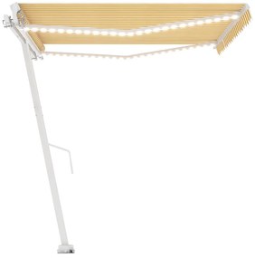 Toldo retrátil manual com LED 400x300 cm amarelo e branco