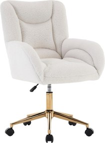 Cadeira de escritório Teddy, regulável em altura, base metálica dourada, 64x62x97 cm, Branco| AOSOM Portugal