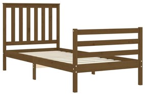Estrutura cama cabeceira 90x200 cm madeira maciça castanho-mel