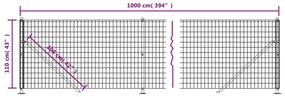 Cerca de malha de arame com flange 1,1x10 m antracite