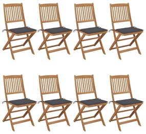 vidaXL Cadeiras de jardim dobráveis 8 pcs c/ almofadões acácia maciça