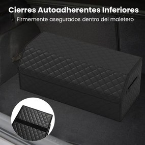 Organizador dobrável para porta-malas Carro 51L com tampa acolchoada em couro 30 x 69 x 27,5 cm e divisória ajustável Grande capacidade Preto