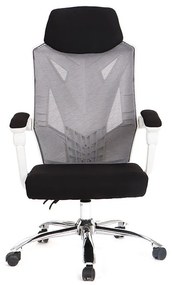 Cadeira de escritório GRAZ, branco, sincro, rede cinza, tecido preto
