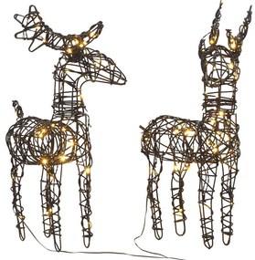 Decorações renas de Natal 2 pcs 80 luzes LED vime branco quente