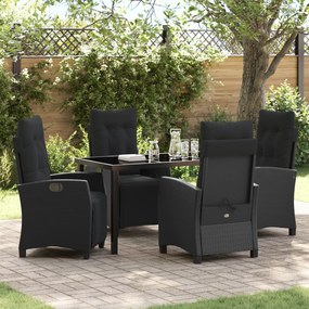 vidaXL Conjunto de Jantar de Jardim 5 Peças Preto Rattan Poli