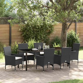 vidaXL Conjunto de Jantar de Jardim com 7 Peças e Almofadas Pretas em Rattan Poliéster.