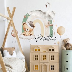 Autocolante de parede para menino - Arco-íris com um urso