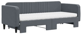 Sofá-cama c/ gavetão e colchões 80x200cm veludo cinzento-escuro