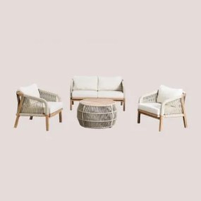 Conjunto De Jardim Com Sofá De 2 Lugares, Duas Poltronas E Mesa De Centro Em Madeira De Acácia E Corda Trançada Dubai - Sklum